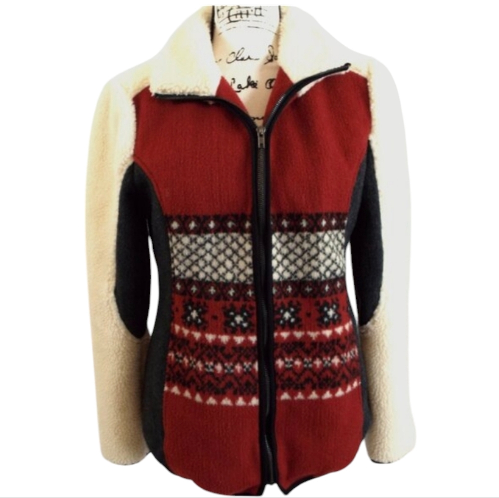 Upcountry by Du Monde Aztec Print Long Sleeve Full Zip Fleece Jacket Size Small